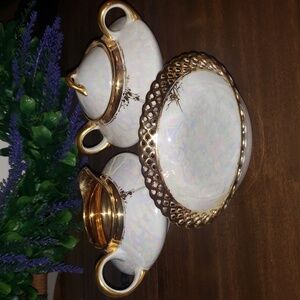 Vintage Bavarian China sugar and creamer and small bowl.